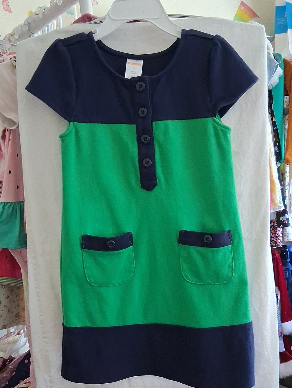 Gymboree Green and Navy Button-Front Colorblock Dress
